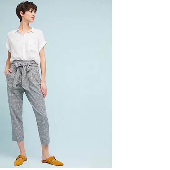 Anthropologie Cartonnier Tie-Waist Gingham Cropped Pants - Picture 1 of 10